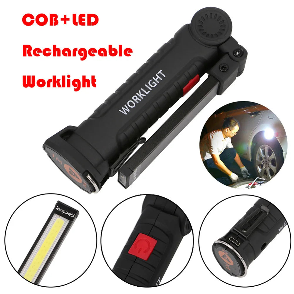 1 szt. Latarka taktyczna COB LED Lampa wisząca USB Akumulator Latarka Wodoodporna lampa robocza Magnetyczna Latarnia do oświetlenia nocnego L