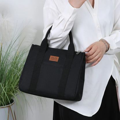 Solid Color Lunch Bag, Tote Bag with Foil Inner Zipper Closure Large Capacity Portable, Work, School, Utility Bag with Meals