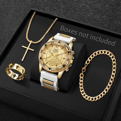 4PCS Fashion Silicone Strap Men Sports Watches Luxury Mens Business Watches Jewelry Set Reloj Hombre (Without Box)