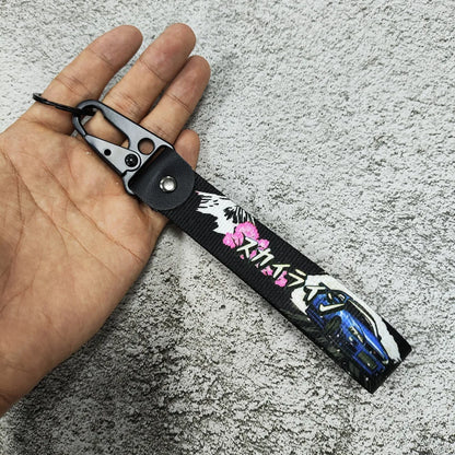 Initial D Car Keychain Nylon JDM Style Gift Lanyard Keyring Auto Key Steel Spring Clip Key Starp Key Pendant