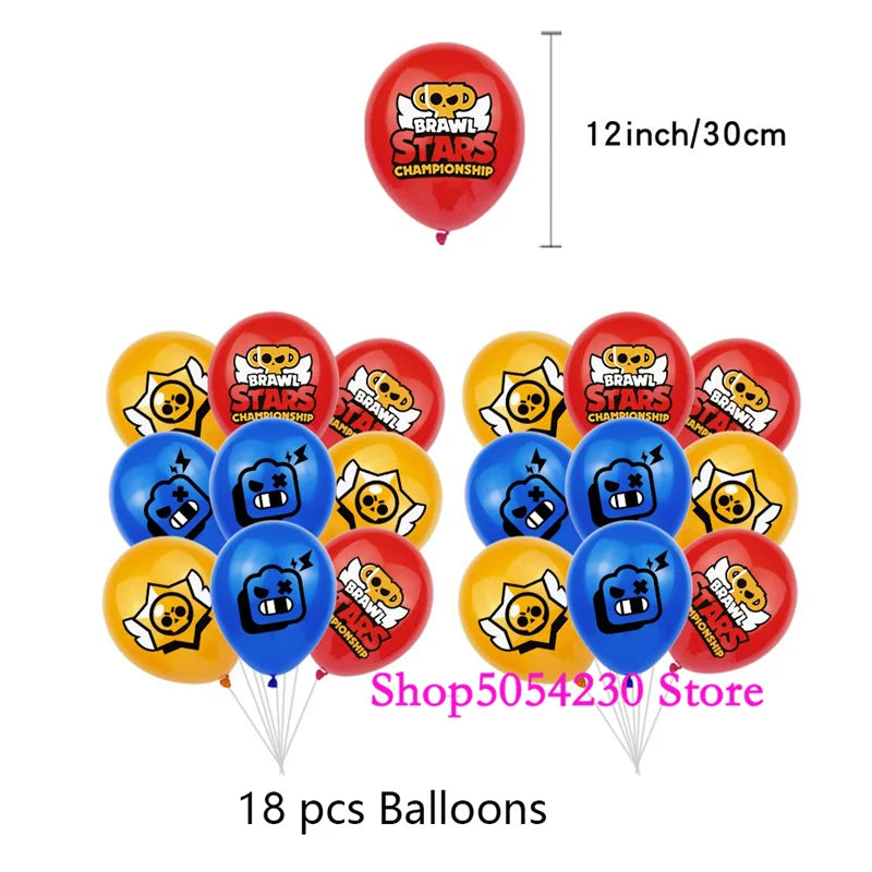 Brawl Stars Happy Birthday Party Supplies Set Cartoon Game Theme Tableware, Paper Plates & Backdrop Decorations for Celebrations