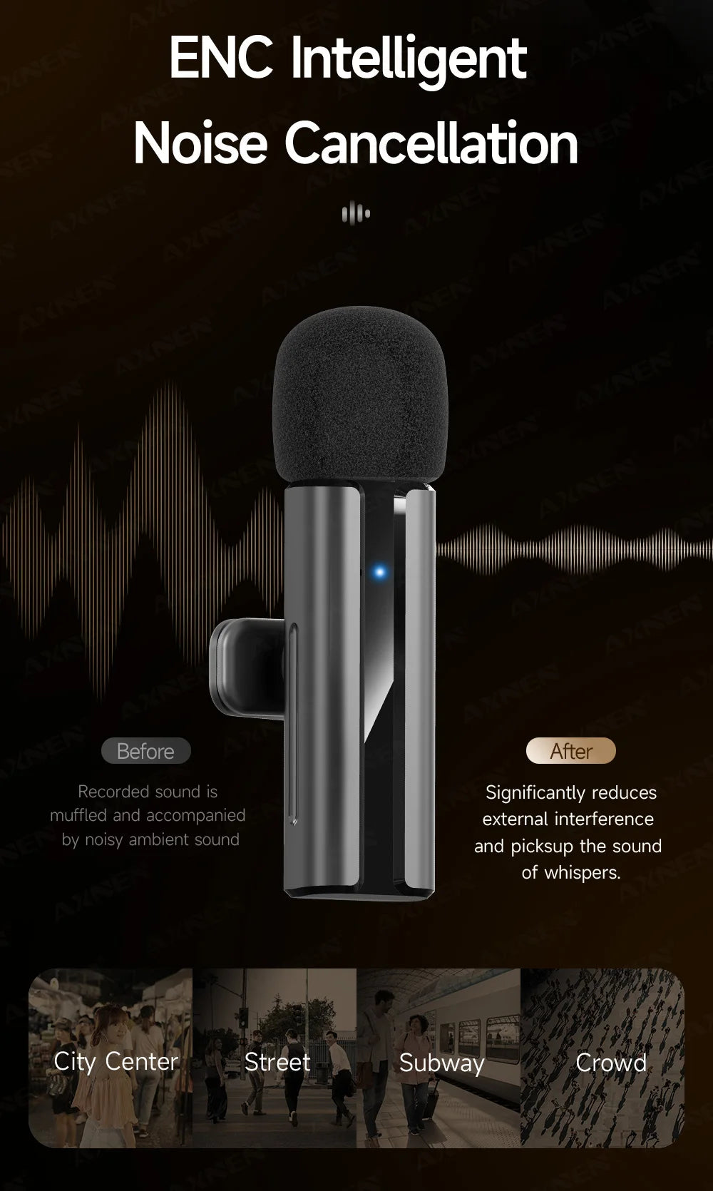 2-in-1 Wireless Lavalier Microphone for iPhone Android, Mini Pro Lapel Mic with Noise Reduction & Pickup for Vlog Live Recording