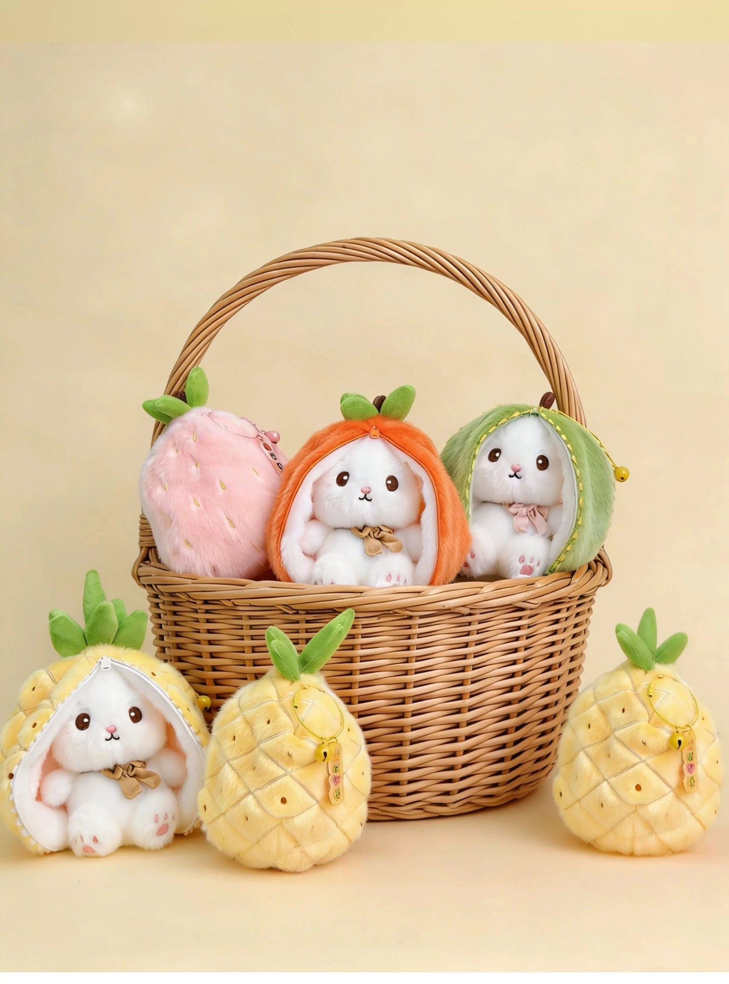 New Cute Fruit Bunny Plush Toy Creative Durian Pineapple Carrot Strawberry Turn Into Rabbit Soft Doll Birthday Christmas Gift