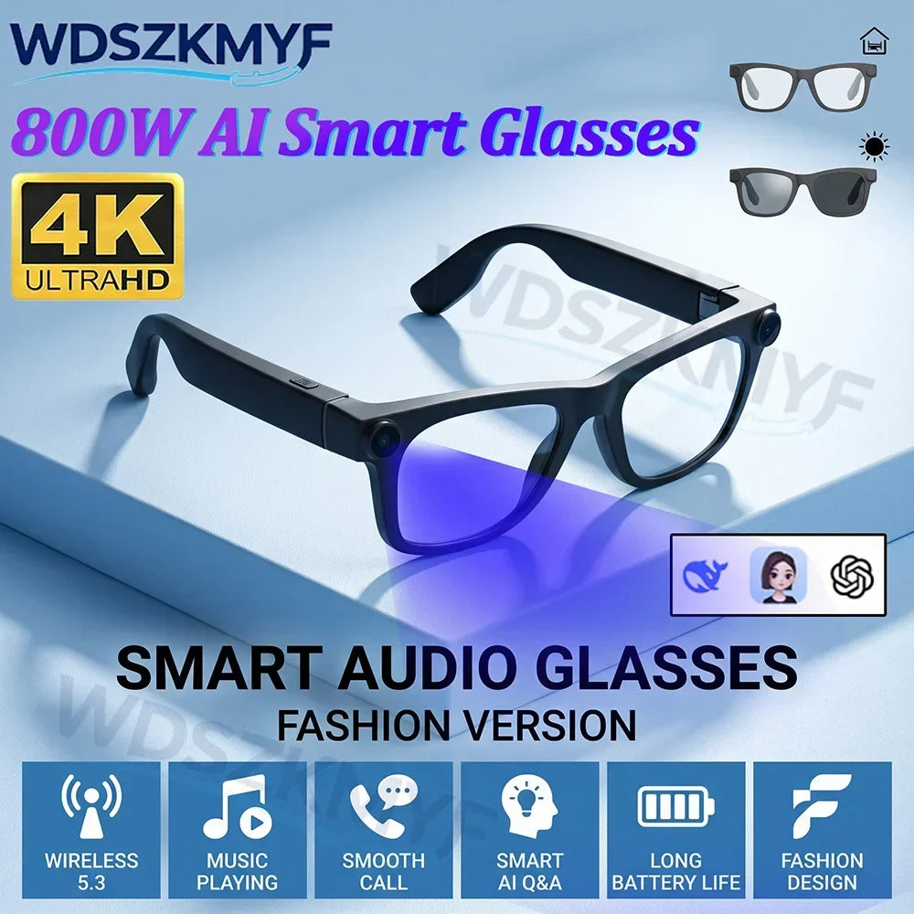 2026 Smart AI Glasses Mini Camera 800W 4K Photo Video Record OpenAI AI Translation Bluetooth Call Music Multifunction Glasses