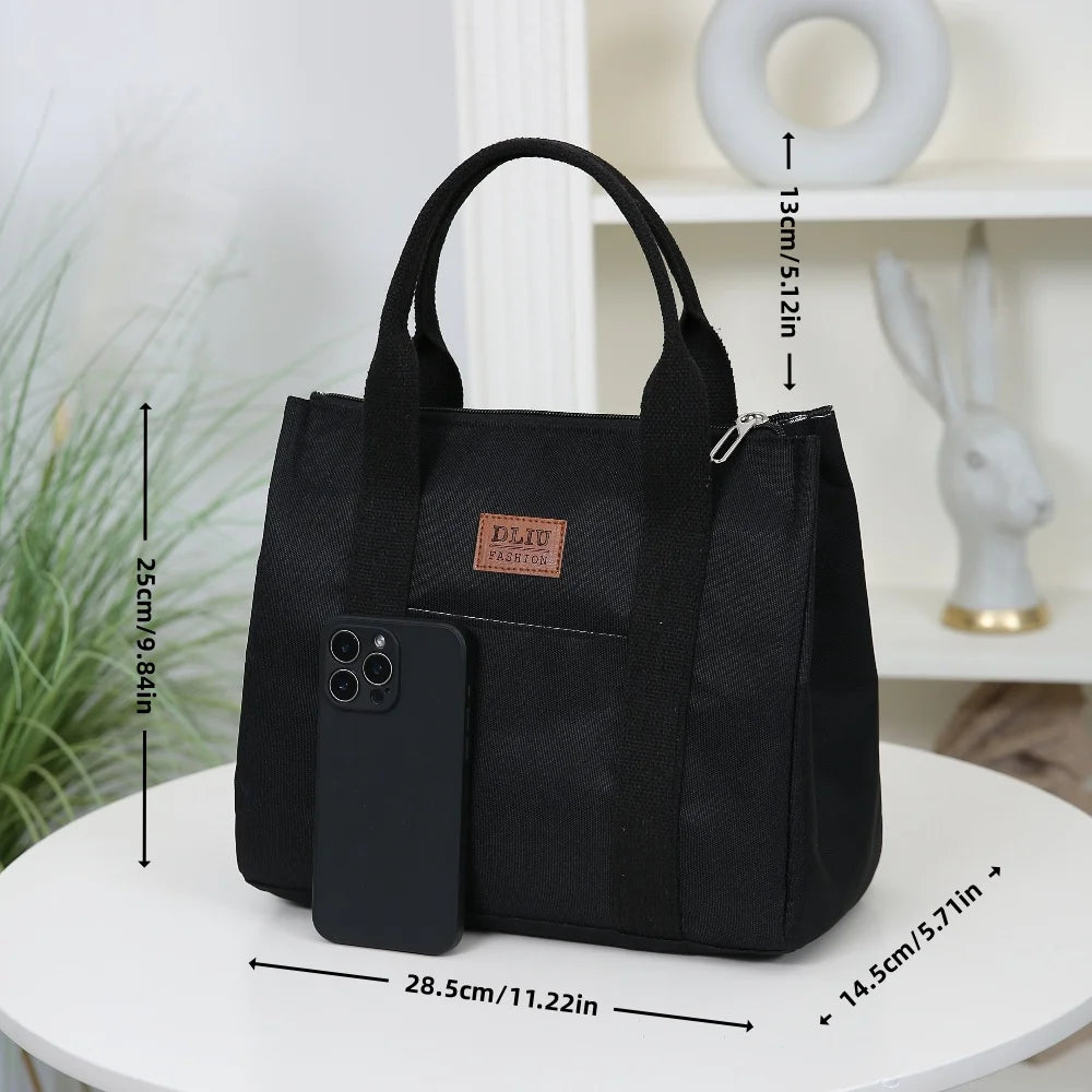 Solid Color Lunch Bag, Tote Bag with Foil Inner Zipper Closure Large Capacity Portable, Work, School, Utility Bag with Meals
