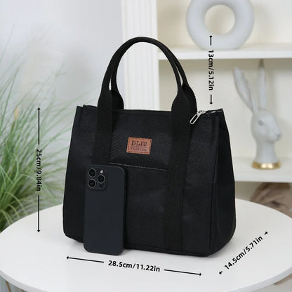 Solid Color Lunch Bag, Tote Bag with Foil Inner Zipper Closure Large Capacity Portable, Work, School, Utility Bag with Meals