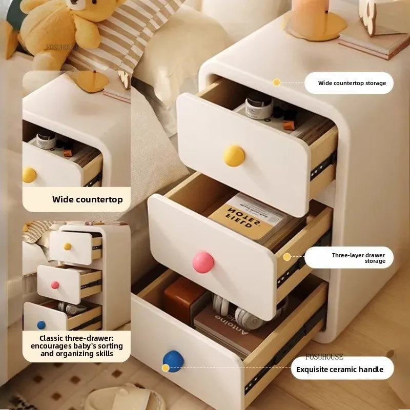 Cute Solid Wood Children's Nightstands for Children Furniture Dormitory Storage Bedside Tables Narrow Children's Storage Cabinet
