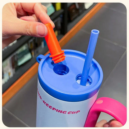 JUSTINLAU 750ml Insulated Cup Ice Tumbler 316 Stainless Steel Thermal Cups With Straw & Handle Cold Hot Outdoor Travel Car Cup