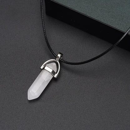2Pcs/Set Luminous Hexagonal Column Heart Pendant Couple Magnetic Necklace Natural Stone Geometric Pendant Necklace Jewelry Gifts