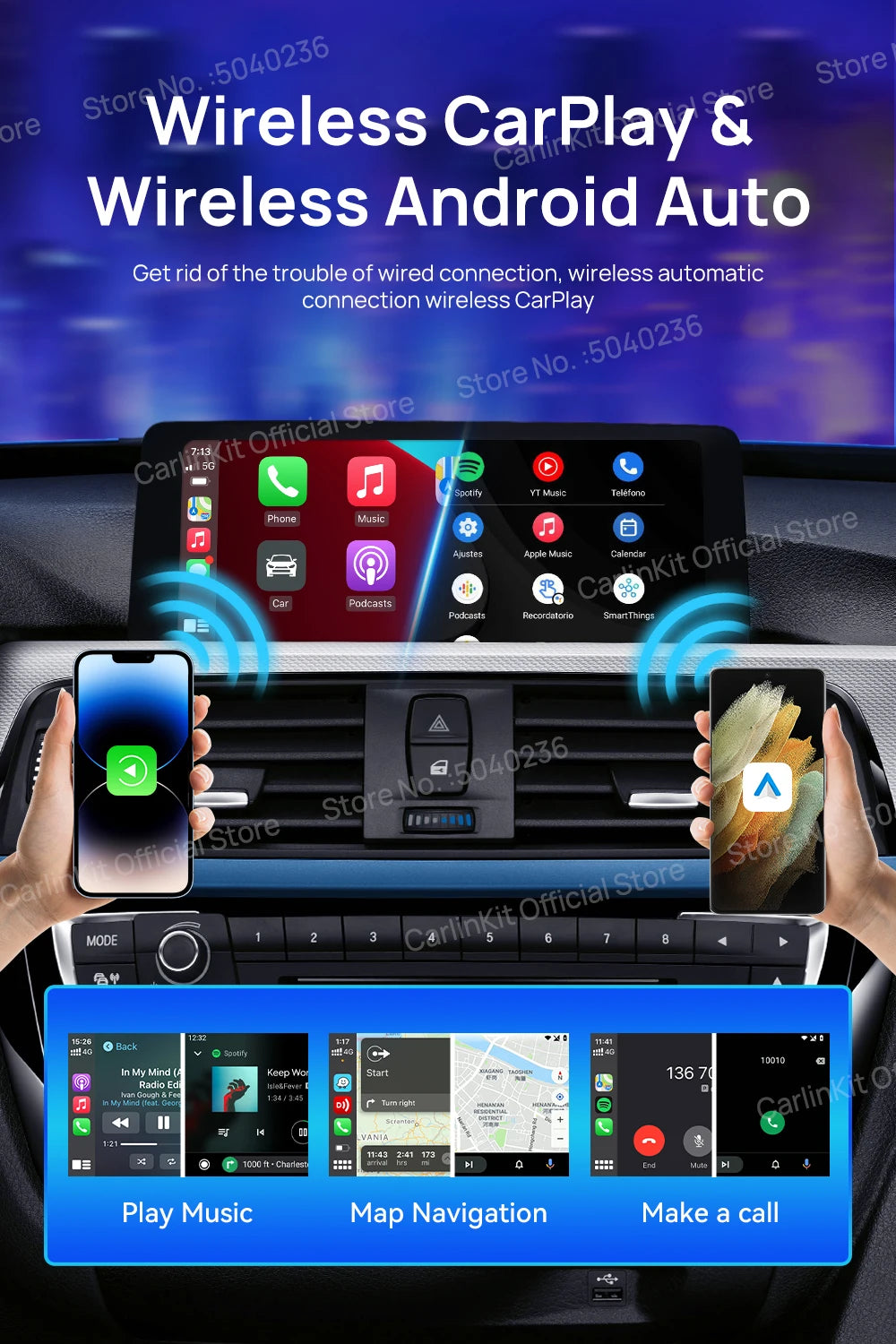 CarlinKit CarPlay Ai Box Android 13 SM6225 8 Cores 64GB 128GB Car Smart Streaming Box Wireless CarPlay Android Auto For Netflix