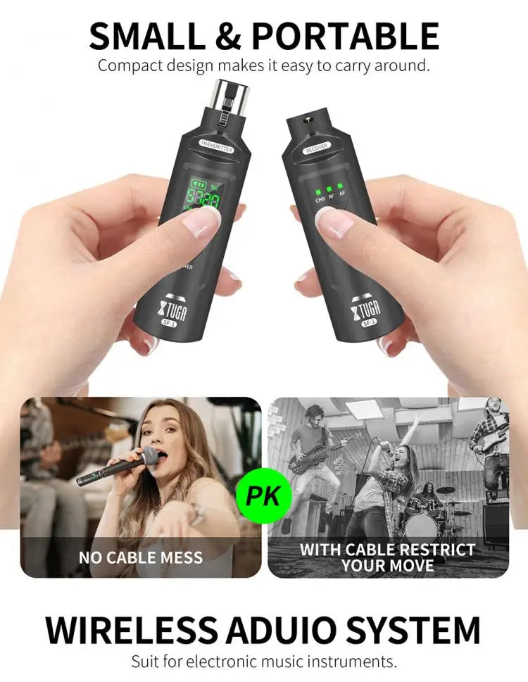 XTUGA UHF Professional Microphone Wireless Converter XLR Recharge Transmitter Receiver for Dynamic/Condenser Mic Audio Mixer