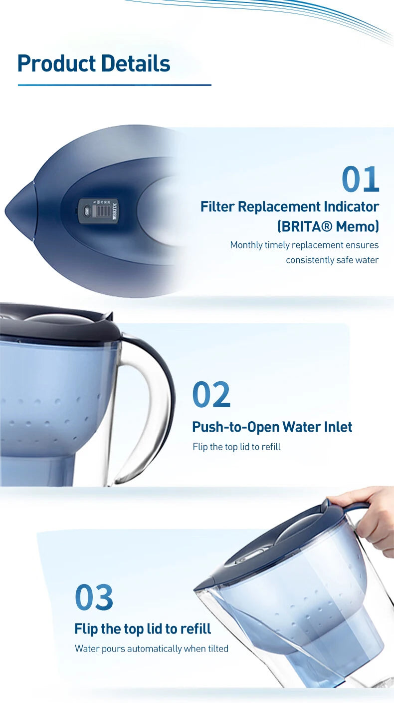 BRITA Oczyszczacz wody 3.5L Domowy dzbanek filtrujący wodę z wkładem filtrującym Dzbanek filtrujący wodę Seria Marella Ocean