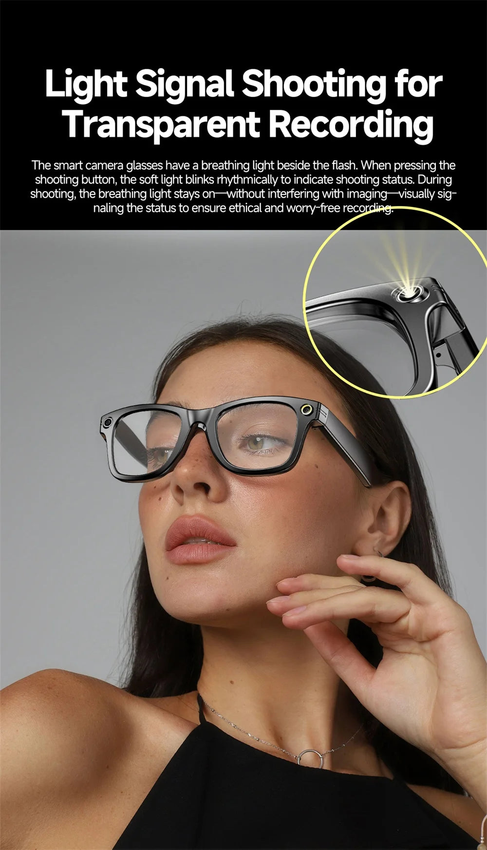 Smart Glasses With 800W Intelligent Translation Al Voice Wake-up Intelligent Q&A Interaction Call Noise Reduction EIS Anti Shake