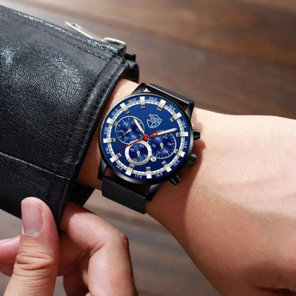 DEYROS Luxury 1/6 Pcs/ Set Men's Watch Set Quartz Outdoor Mesh Alloy Strap Trendy Style Men's Watches Gift Ideas