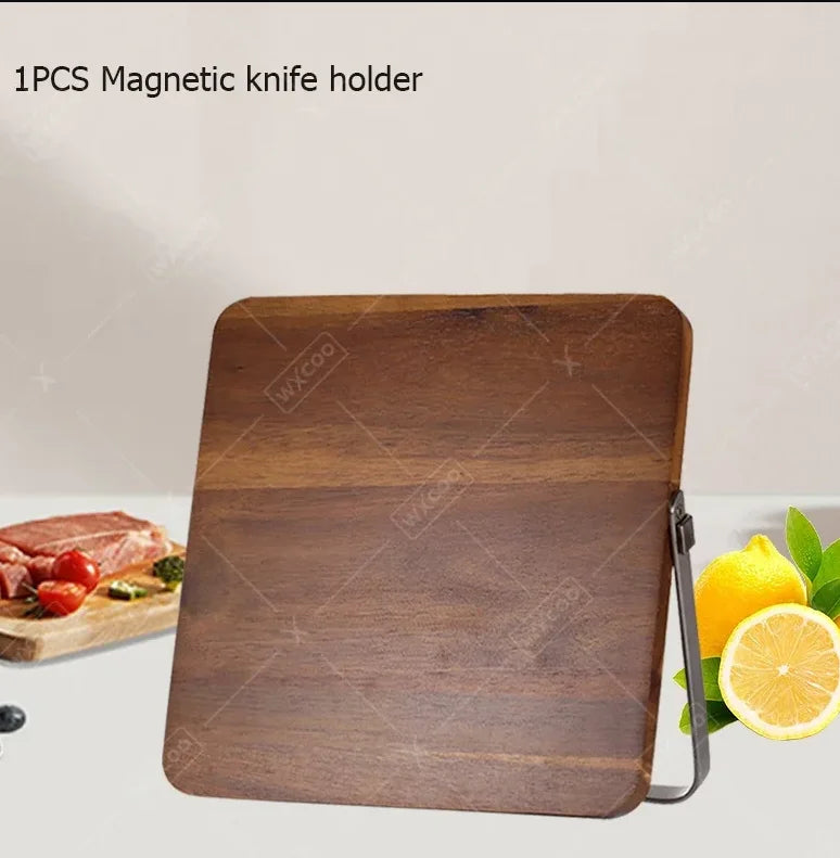 Long Magnetic Knife Block Acacia Wooden Kitchen Knife Holder Kitchen Counter Strong Enhanced Magnets Stands Storage Knife Holder