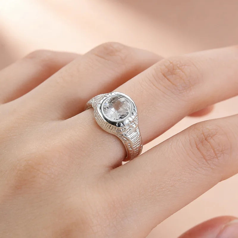 PANJBJ 925 Sterling Silver Lotus Ring For Women Retro TextureJewelry Irregular Creativity Adjustable Jewelry Party Gift Dropship