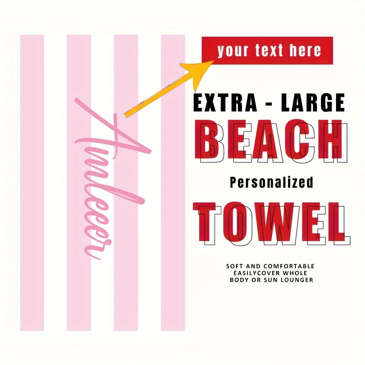 Personalized Striped Beach Towel Custom Name/Logo Microfiber Towel Thin Quick Dry Absorbent for Beach Swimming Yoga Bath Sports