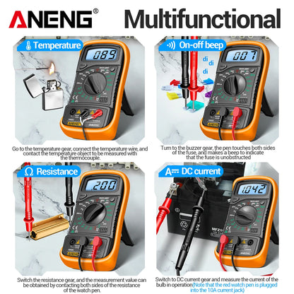 Digital Multimeter Professional ANENG AN8205C AC/DC Voltage Meter DC Current Resistance Diode -40℃~1000℃ LCD Backlight Tester