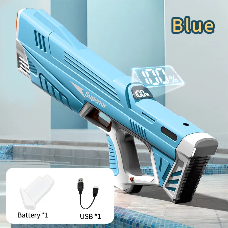 Children Electric Water Gun with Battery Level Display Automatic Water Absorption Squirt Guns Summer Outdoor Games Toys for Kids
