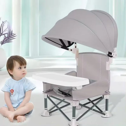 Portable Outdoor Camping Folding Dining Chair Sunshade High Chair with Tent Baby Picnic Table Chair Camping Gear