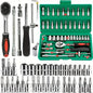 46pc Drive Socket Set 1/4 inch Ratchet Wrench Set Mechanic Tool Kits for Auto Repair Hous with Sockets Metric Hex Bit Socket Set