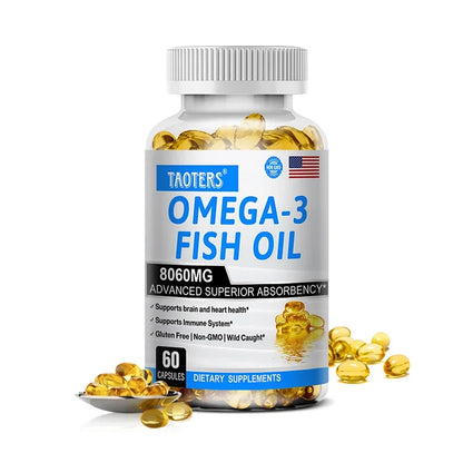 Fish Oil Omega 3 - Helps Improve Eyes, Joints, Antioxidants, Improves Skin Health, Brain Function and Supports Immunity