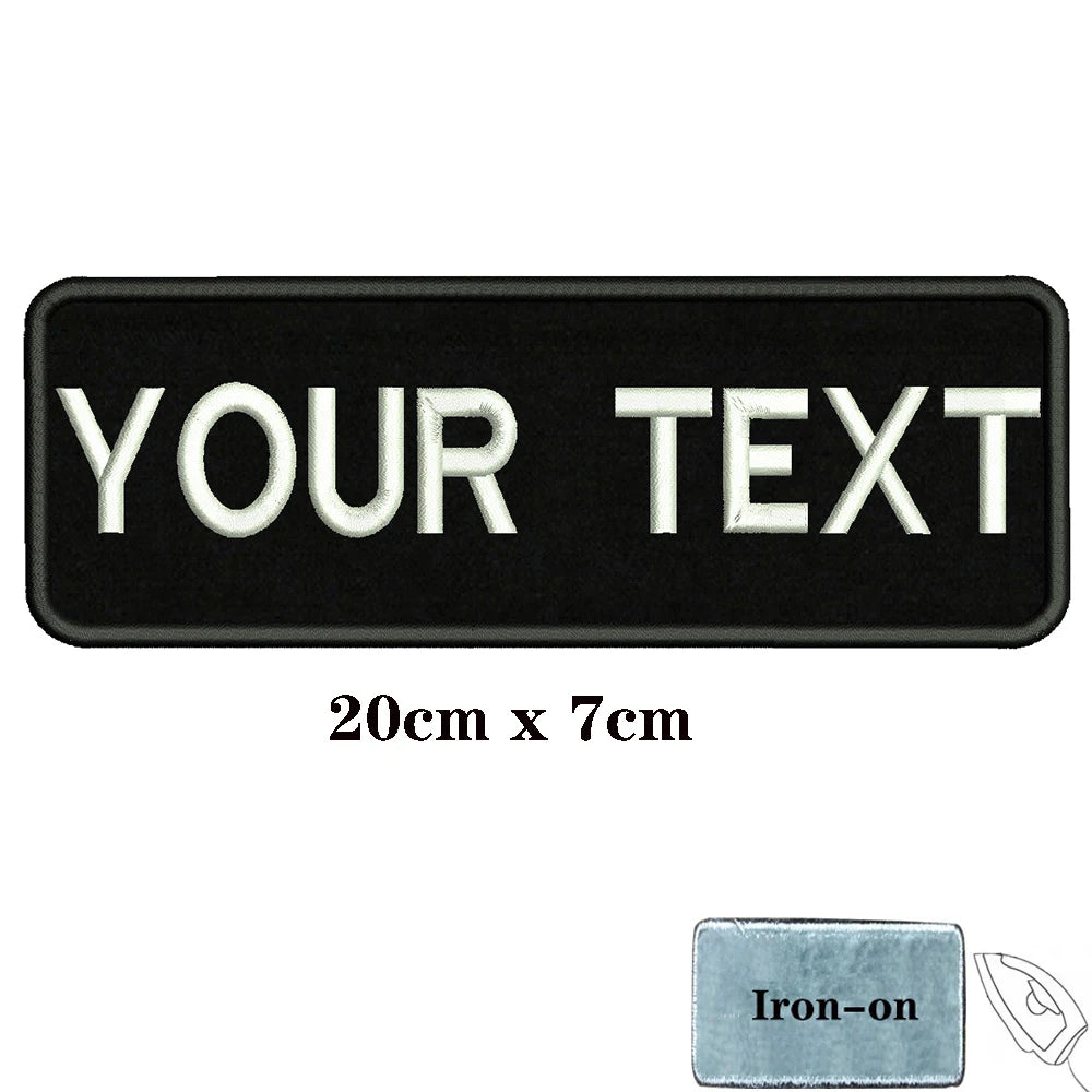 1PC Custom Name Patch Stripes Badge Iron On Or Hook Loop Black 8X2.5cm 8x5cm 10x2.5cm 10x4cm 12x2.5cm 15x5cm 20x7cm 25x8cm