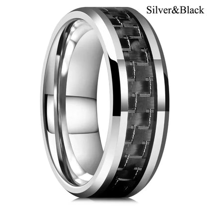 30 Colors Fashion 8MM Men Stainless Steel Celtic Dragon Rings Inlay Carbon Fiber Rings For Men Women Wedding Party Jewelry Gifts