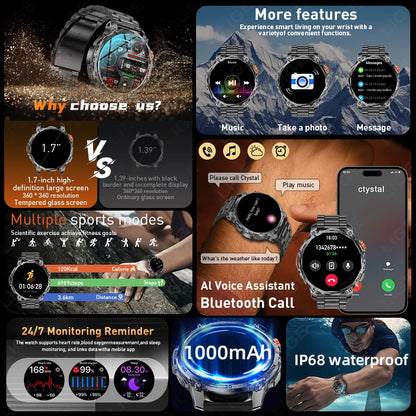 LIGE 2026 Nowy Wojskowy Smartwatch Męski Bateria 1000mAh Wodoodporny 5ATM GPS Rozmowy Bluetooth Wyświetlacz AMOLED Sportowy Smartwatch dla Mężczyzn