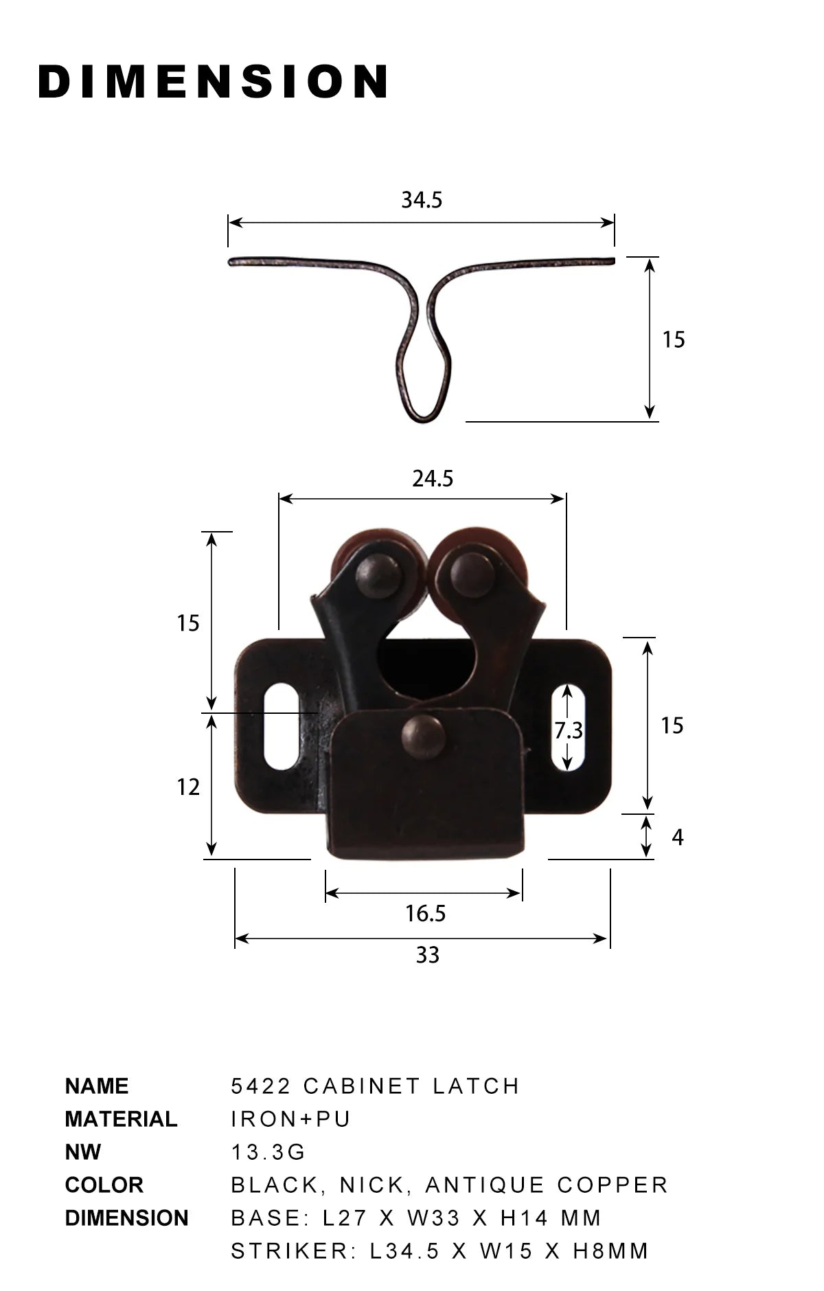 Furniture Door Stoppers Antique Copper Color Cupboard Cabinet Door Roller Latch Twin Double Catches with Striker and Free Screws
