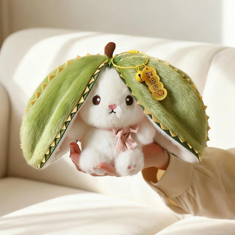 New Cute Fruit Bunny Plush Toy Creative Durian Pineapple Carrot Strawberry Turn Into Rabbit Soft Doll Birthday Christmas Gift