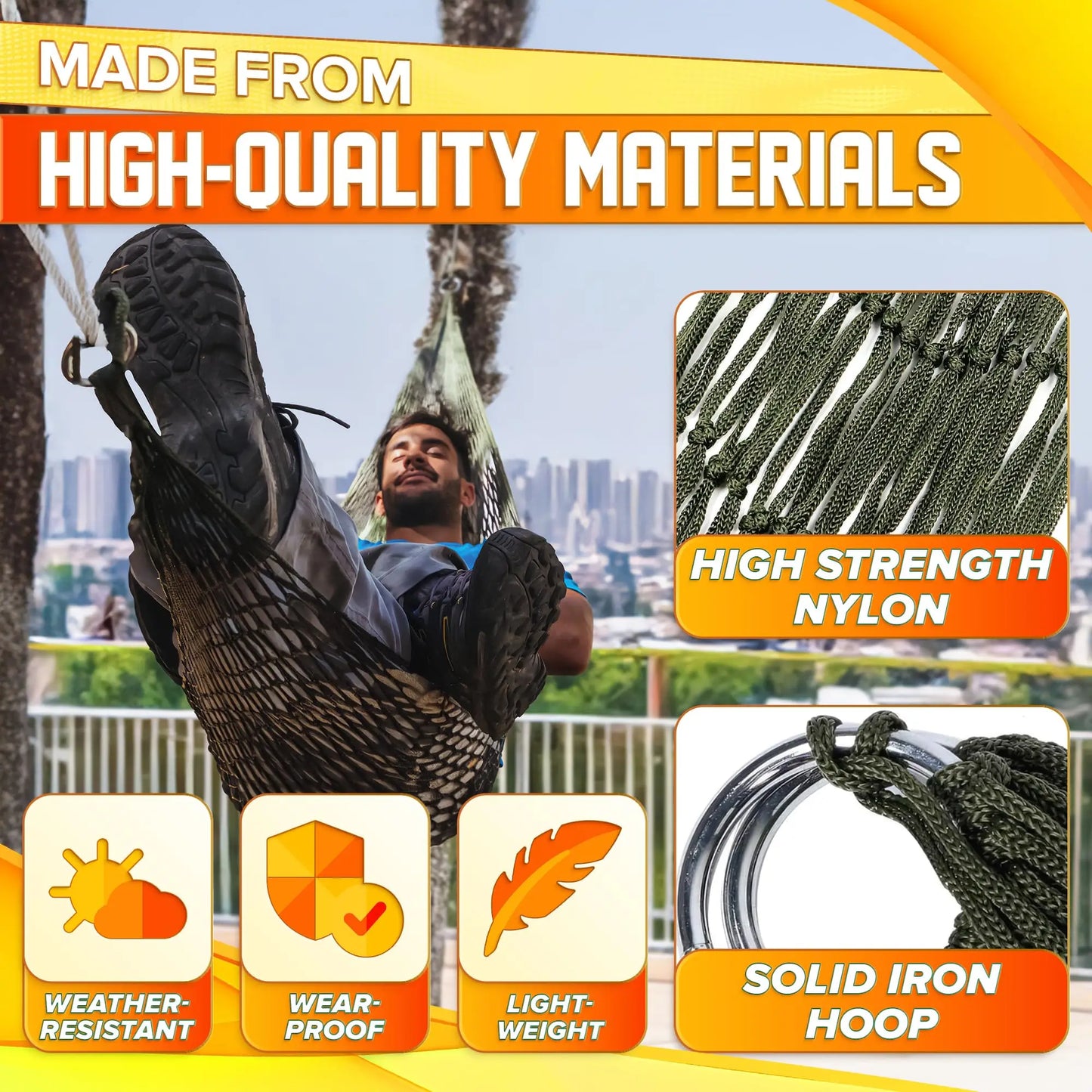 Outdoor Camping Hammock Portable Net Swing /Tree Straps, Single or Double Mesh Nylon Hammock for Outside, Hiking, and Travel