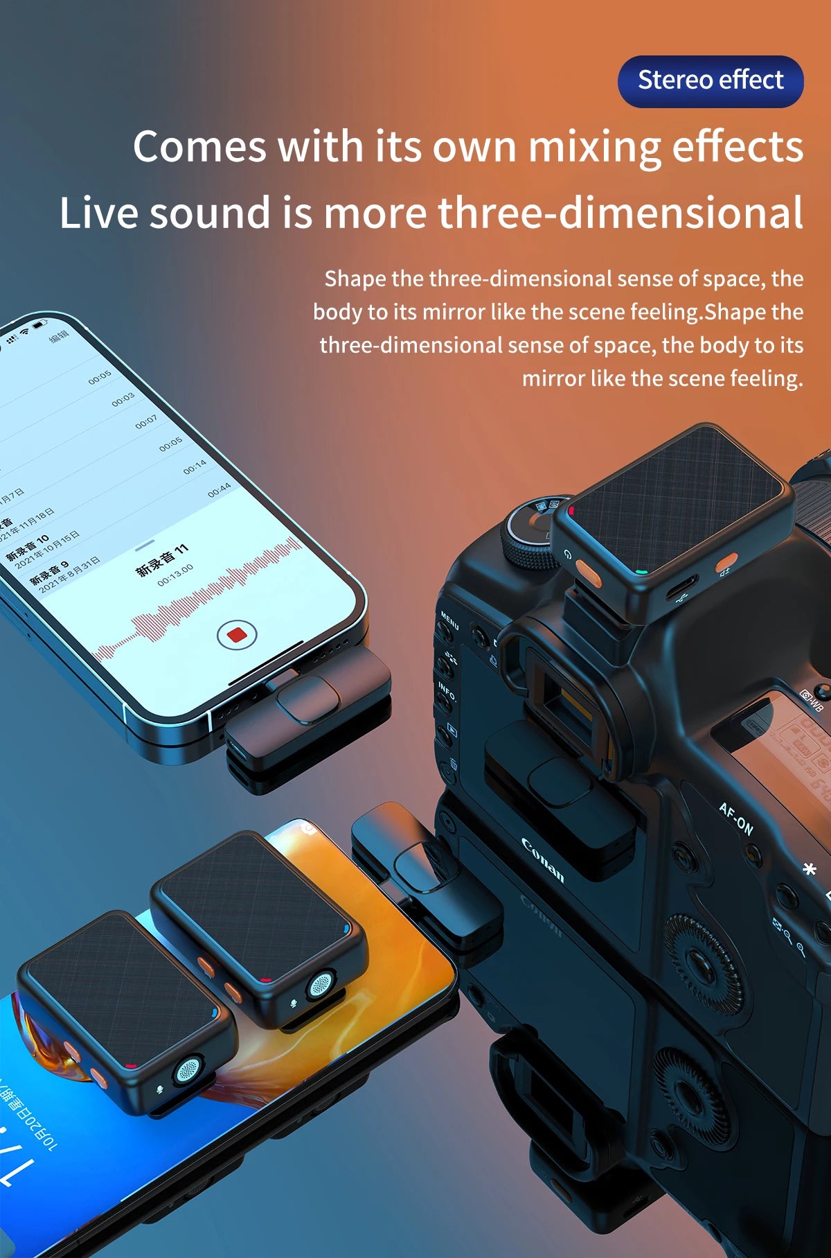 Wireless Lavalier Microphone Portable Audio Video Recording Mini Mic for iPhone Android Live Broadcast Gaming Phone Mic