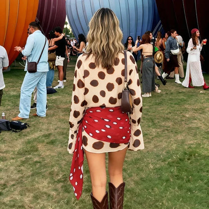 Sexy Printed Shirt-style Women's Dress Full Sleeve Turn-down Collar Button Detachable Scarf Dresses 2026 Summer Chic Female Robe