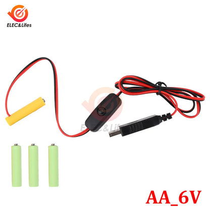 Universal 3/4.5/6V AA LR6 Battery 3V AAA Battery Eliminator USB Power Supply Cable With Switch for Electric Toys LED Lights