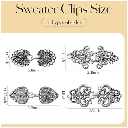 4pcs Vintage Sweater Swirl Clip Cape Cloak Clips for Dress Retro Cardigan Clip Shawl Clasp Shirt Button Clip for Girl Women