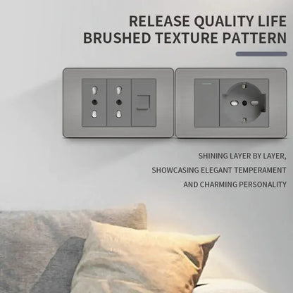 118 US Mexico Grey Stainless Steel Brushed 2way Electrical Light Switch Home Wall Socket Plug Double USB Type-C Power Outlet