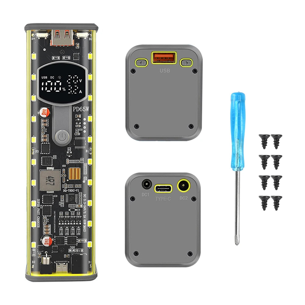 PD65W 45W Super Fast Charging DIY Power Bank Case Weld-Free 8-Cell 18650 Battery Storage Box Daul USB Type C Output