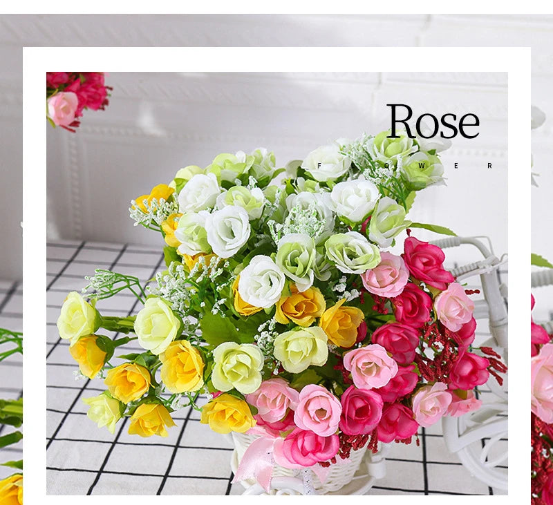 Simulated Rose Bouquet Home Decoration Small Rose Camellia Wedding Decoration Artificial Flowers Garden Decoration