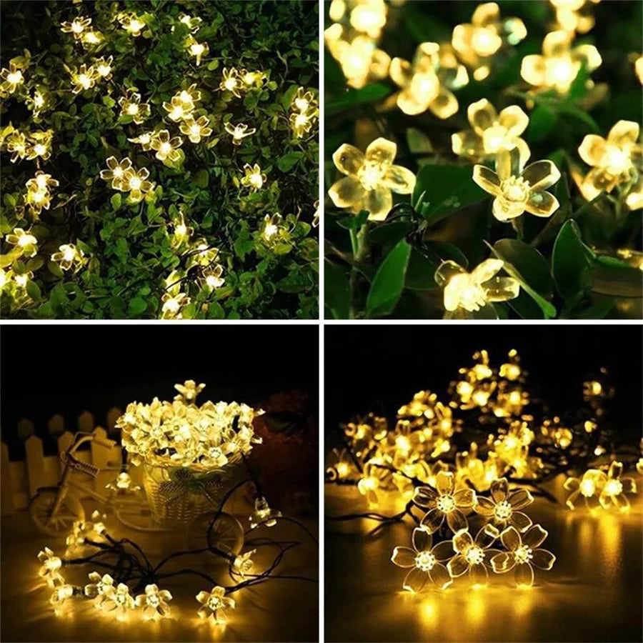Outdoor Solar Led String Lights Cherry Flowers  Light Strings 8 Lighting Modes Solar Lamp for Camping Wedding Christmas Decor