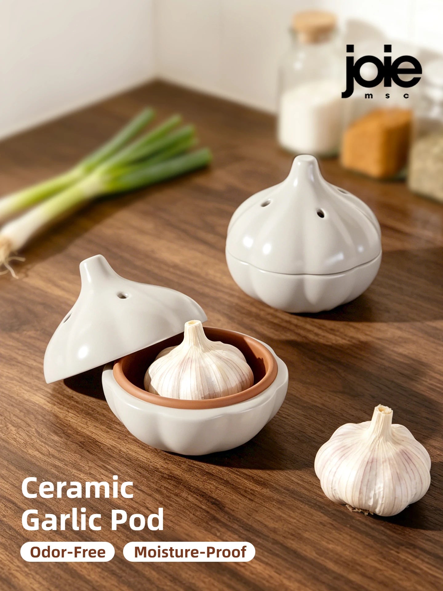 Joie Garlic Storage Box Moisture Proof Anti-mold Ventilation Ceramic Storage Jar Chili Ginger Storage Box Organizer