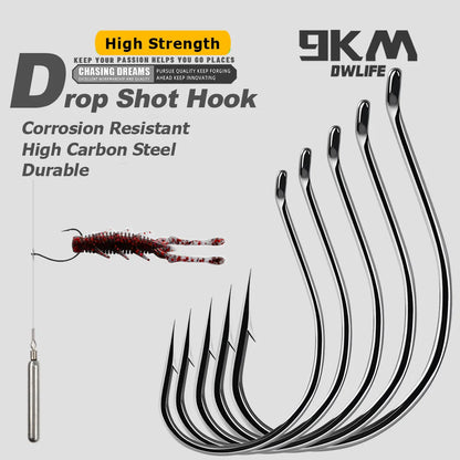 9KM Drop Shot Hook Bass Fishing Hooks 50-200pcs Black Nickel Wacky Hooks for Drop Shot Rig Wacky Rig Saltwater Freshwater