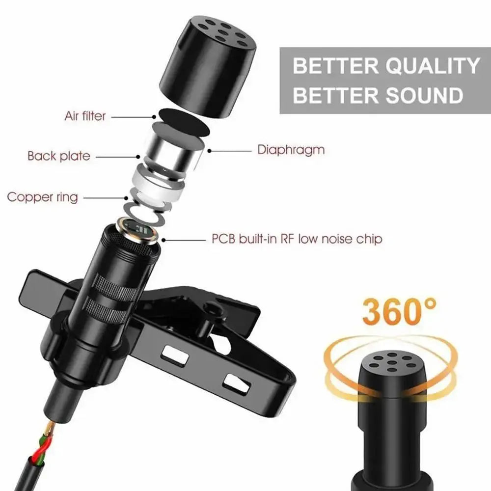 New 3.5mm Lapel Microphone Mini Black Clip on Lapel Mic Wired 360 Degrees Speaker Mic for Mobile Phone/PC Laptop For Recording