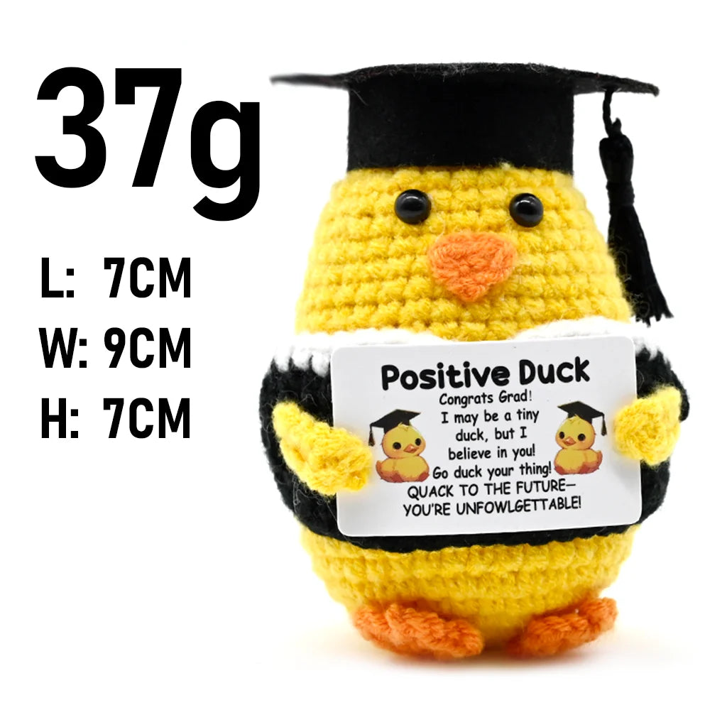 AnimalSeries Positive Energy Cute Duck Crochet Doll Handmade Knitted Decor Ornament with Encouragement Card Mini Desk Decor Gift