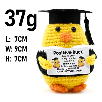 AnimalSeries Positive Energy Cute Duck Crochet Doll Handmade Knitted Decor Ornament with Encouragement Card Mini Desk Decor Gift