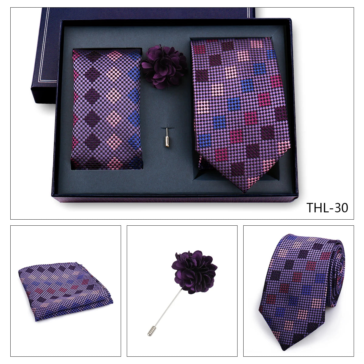 Elegant Ties For Men Classic Paisly Neck Tie Pocket Square Brooch Set With Gift Box Mens Business Wedding Suit Accessories