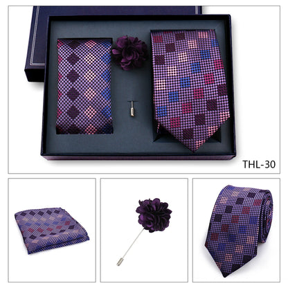 Elegant Ties For Men Classic Paisly Neck Tie Pocket Square Brooch Set With Gift Box Mens Business Wedding Suit Accessories