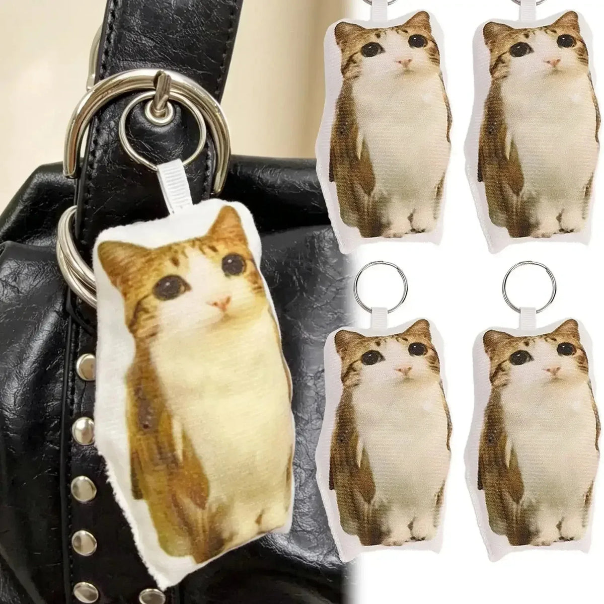 Creative Meowl OMG Cute Cat Plush Keychain Plush Charm with Sound Squeeze Toy Funny Bag Pendant Charm Gift Cute Fidget Toy