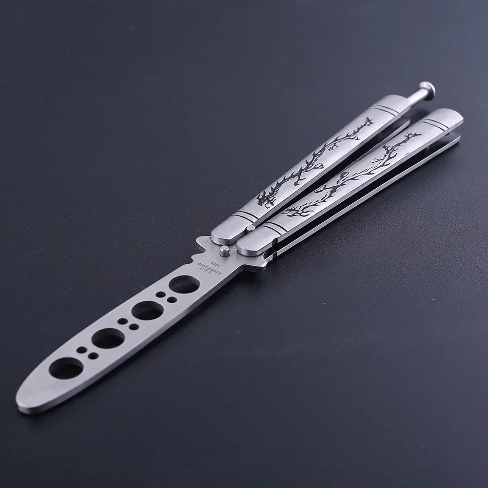 Outdoor Training Butterfly Knife Trainer  Stainless Steel Knife Folding Knife No Edge Dull Tool Combs Shape 56 HRC