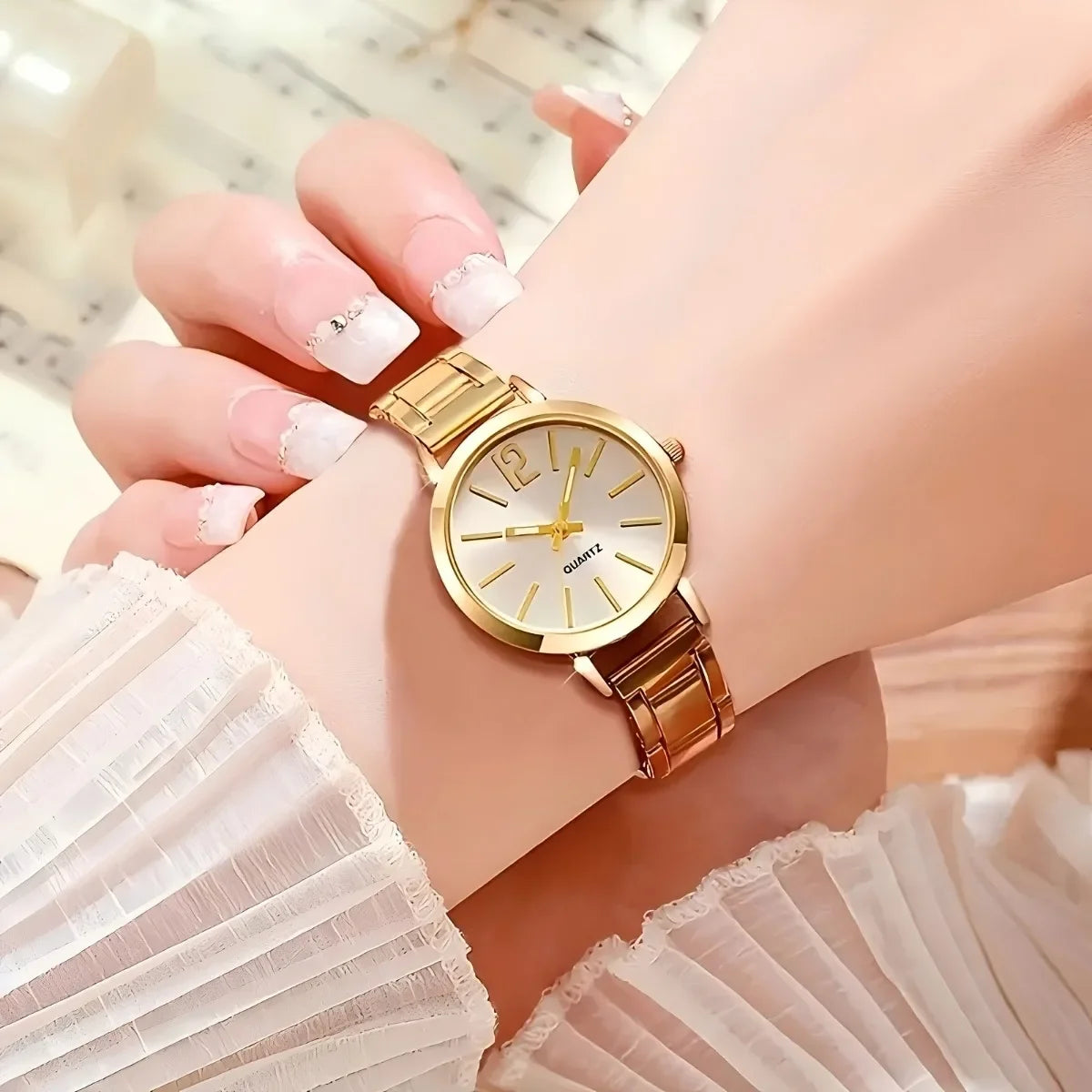 2026 6pcs/set Elegant Women Quartz Watch Fashion Simple Dial Ladies Wristwatch Rhinestone Jewelry Set Reloj Mujer（Without Box）